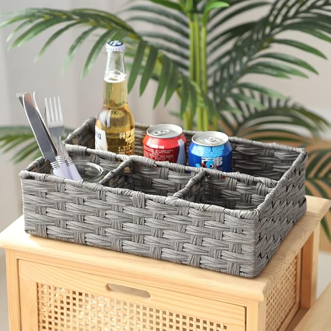 Toilet Paper Basket for Tank Topper,Woven Storage Box Cube Basket Bin Container, Shelf Cabinet(Grey 1pc) (14.17''L x 9.44''W x 3.93''H)