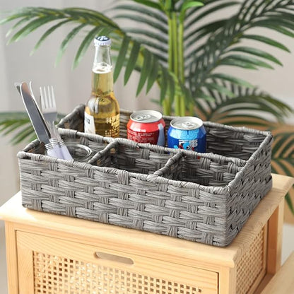 Toilet Paper Basket for Tank Topper,Woven Storage Box Cube Basket Bin Container, Shelf Cabinet(Grey 1pc) (14.17''L x 9.44''W x 3.93''H)