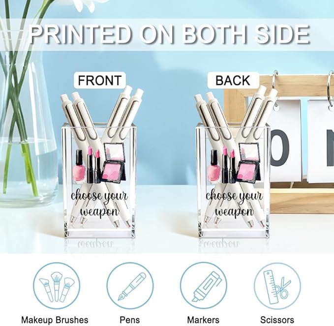 Choose Your Weapon Acrylic Cosmetic Holder, Funny Makeup Brush Organizer Gifts for Cosmetologist Makeup Lover Women Girls, Christmas Birthday Gifts for Daughter Niece Sister BFF