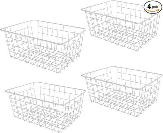 4 Pack Deep Freezer Organizer Bins Stackable Wire Basket for Organizing Metal Wire Storage Baskets for Pantry, Freezer Baskets for Chest Freezer, Upright Freezer
