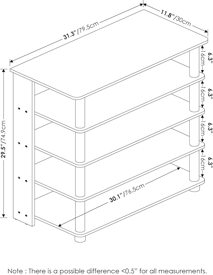 Furinno Turn-N-Tube 5 Tier Wide Shoe Rack, White Oak, Stainless Steel Tubes 32 Inch