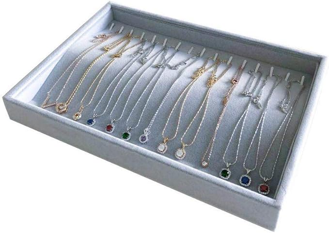 Grey Velvet Stackable Organizer Premium Material Stackable Necklace Watch Chain Bracelet Display Holder Home Store Show Drawer Divider Insert