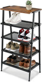 A-Shape Shoe Rack, 5-Tier Heavy-Duty Shoe Organizer with Wooden Top & Mesh Shelves, Space-Saving for Entryway, Bedroom, Hallway(31.97" H, Holds 10 Pairs, Rustic Brown)