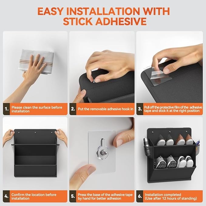 2 Pack RV Shoe Storage with Sticky Adhesive Tape, Over The Door Shoe Rack,Wall Hanging Shoe Organizer with Pockets Black