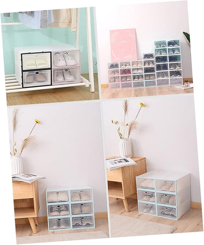 Hemobllo 6PCS Thickened Shoe Boxes Plastic Shoe Organizers Stackable Design for Footwear Storage for Sneakers Boots and Heels for Closet Organization