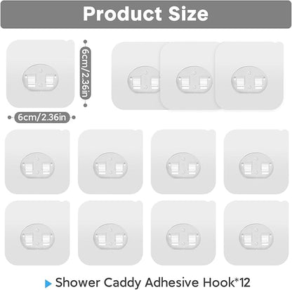 12 Pack Clear Plastic Shower Caddy Adhesive Hooks, Strong Adhesive, Waterproof, No Drilling, 12 Count, Modern Style, Suitable for Bathroom and Kitchen