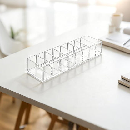 Clear Acrylic Makeup Compact Organizer with 8 Slots, Vanity Storage Holder for Eyeshadow, Powder, and Cables