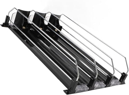Fridge Can Pusher, Adjustable Drink Dispenser for Soda, Water Bottle Storage Organize with Glide, Holds Various Beverages for Vending Machine, Refrigerator, Supermarket (Black)