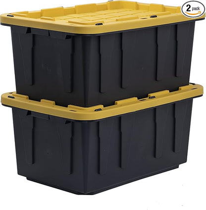 CX BLACK & YELLOW Heavy Duty Storage Bins with Lids (2, 17 Gallon)