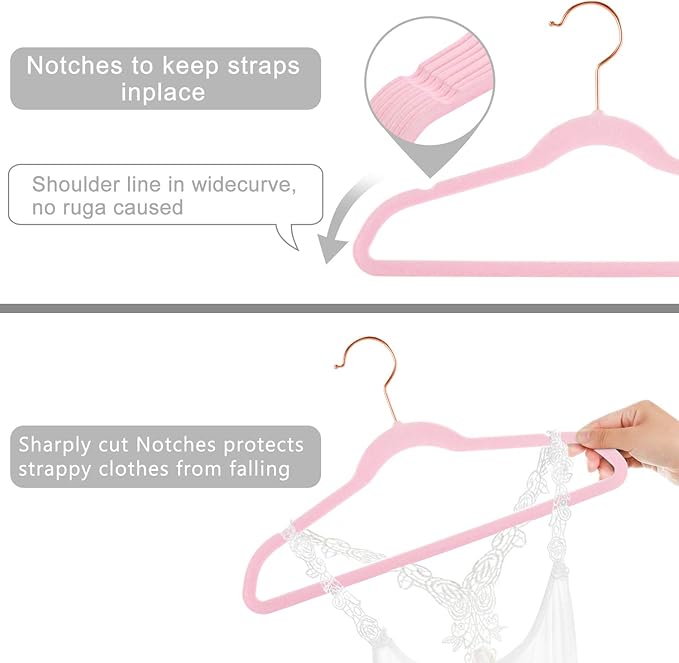 MIZGI Kids Velvet Hangers,Non-Slip Big Kids Hangers,14 Inch Hangers for Youth,Teen Clothes,Pack of 50（Pink/Rosegold）