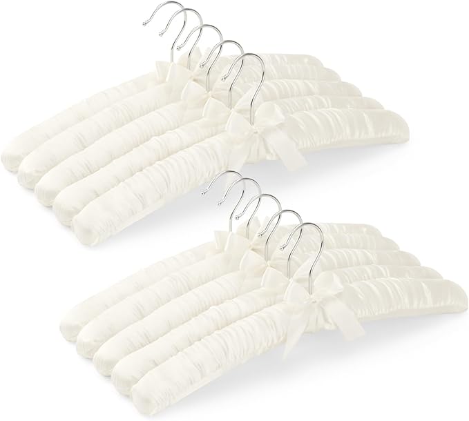 Women's Clothing Padded Hangers, 15 Inch Satin Hangers, Thick Foam Padding, No Shoulder Pads, for Sweaters, Suits, Wedding Dresses, Fine Cashmere (Pack of 10)