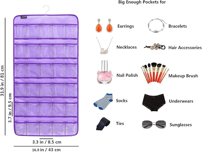 Hanging Baby Shoes Organizer Baby Headband Holder Closet Organizer for Baby Bow Socks Underwear with 30 Clear Pockets (PURPLE)