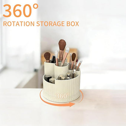 360° Rotating Makeup Brush Holder Organizer, 5 Slot Make up Brushes Cup for Cosmetics, Nail Polish, Art Supply, Skincare, Perfume, Bathroom Vanity Desktop Organizer - Creamy white