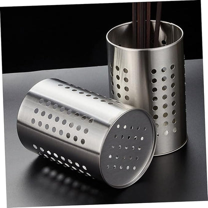 stainless steel cutlery bucket tableware rack cooking utensil organizer flatware cylinder stainless steel utensil drainer chopstick stand case flatware strainer desktop spoon fork
