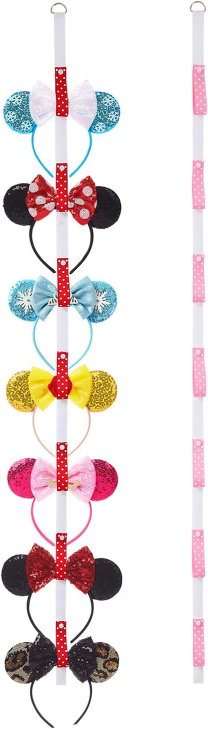 Nuolich 2Pcs Mouse Ears Headband Holder Polka Dot Hanging Wall Display Decor Vertical Headpiece Organizer Hair Bow Accessories Hanger Holder White