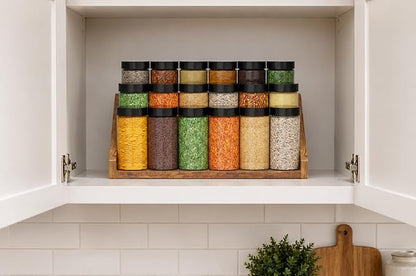 3 Tier Wood Spice Rack Organizer for Cabinet, Super Sturdy Display Riser Shelf Seasoning Organizer for Countertop Pantry Cupboard, Retro Storage Holder for Kitchen Condiment Jar Spice Container