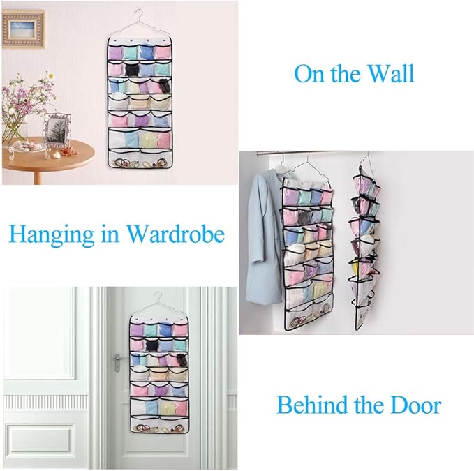 Hanging Organizer Bag, Dual-Sided Space Saving Storage Holder with for Stockings Socks Underwear Jewelry Ties (42-Pockets) (Pink)