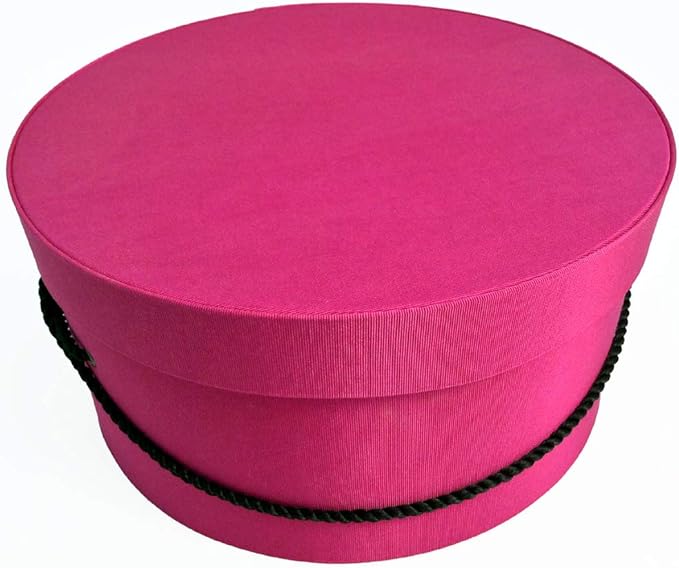 Sarah's Hat Boxes Classic Cerise Hat Box – 8.75" x 4.5" (Dia. x Ht.) Handmade in USA – Odorless Non-Toxic Adhesive, Cording Handle – Premium Storage for Hats & Accessories