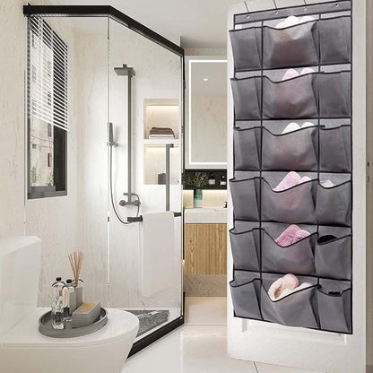 Over The Door Hanging Shoe Rack Organizer with 6 Extra Large and 12 Large Fabric Pockets Shoe Holder for Home Storage (GREY)