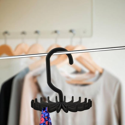 Tie Rack, 360° Rotatable Tie Hanger with 20 Hook Belt Hanger Adjustable Tie Organizer for Men Women Closet(Black)