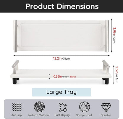 Segbeauty 12x4in Stone Drying Tray for Kitchen Counter, Water Absorbent Fast Drying Diatomaceous Tray, Instant Dry Sink Caddy Countertop Organizer Rack Soap Holder Small Vanity Tray for Bathroom White