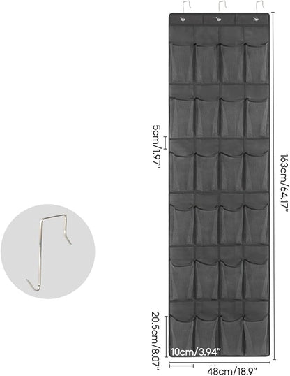 Storage Bag 24/28 Grid Shoes Organizer Over the Door Hanging Shoe Rack Wall-mounted Storage Holder for Bedroom Closets Door Hanger, 48x163cm, Grey