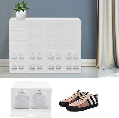 Large Clear Shoe Boxes Organizer Foldable Space-Saving Storage Bins Shoe Cabinet