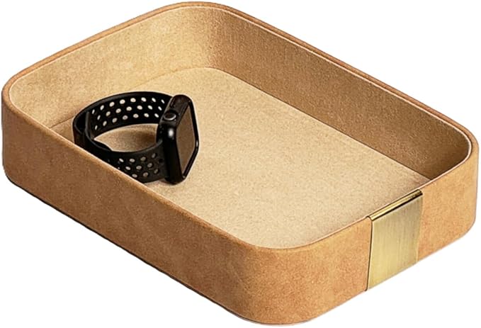 Luxury PU Leather Tray, Stylish and Durable Catch-All Organizer for Desk, Vanity, Nightstand, and Kitchen. Decorative, Non-Slip, Perfect for Jewelry Watch Keys Wallet Coins Cell Phones