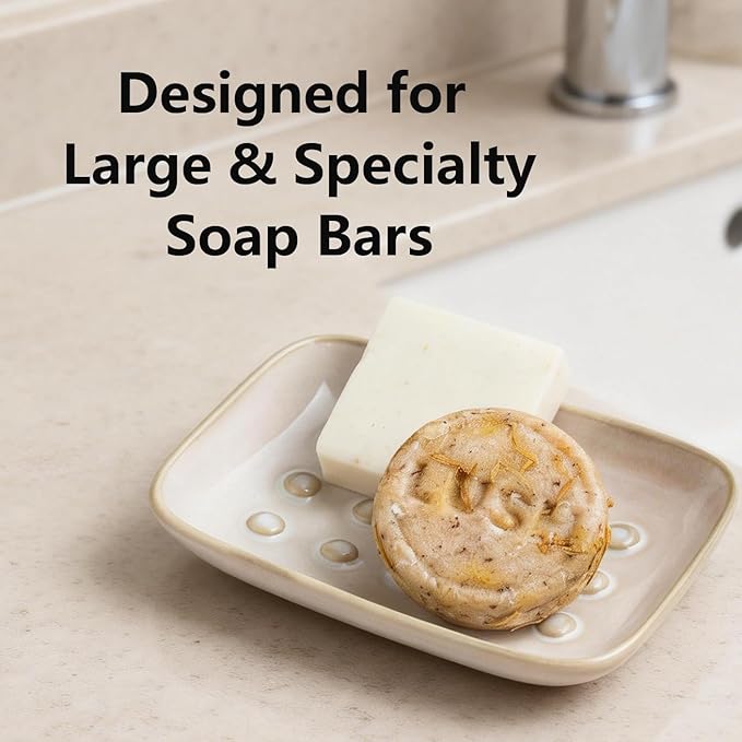 Miamolo Soap Dish for Shower, Ceramic Soap Dish Non-Slip Soap Holder Bar Saver Tray for Bathroom Kitchen Sink, Floating Point Design Save Soap Loss