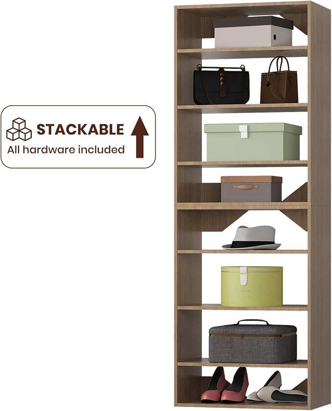 ROOMTEC 25.5" Shelf Short Tower Closet Unit, Modular Closet System with Shelf, Wardrobe Organizer for Bedroom or Walk-in Closet, Wall Mounted, Customizable Clothes Storage Unit, Wood