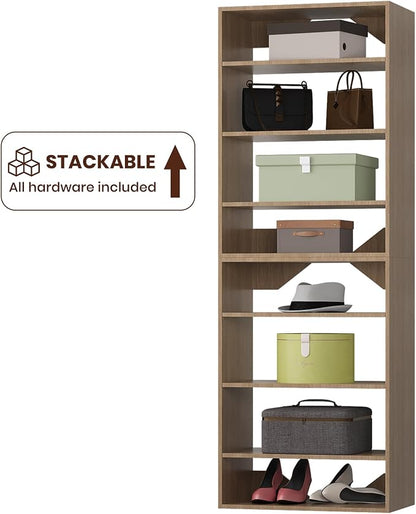 ROOMTEC 25.5" Shelf Short Tower Closet Unit, Modular Closet System with Shelf, Wardrobe Organizer for Bedroom or Walk-in Closet, Wall Mounted, Customizable Clothes Storage Unit, Wood