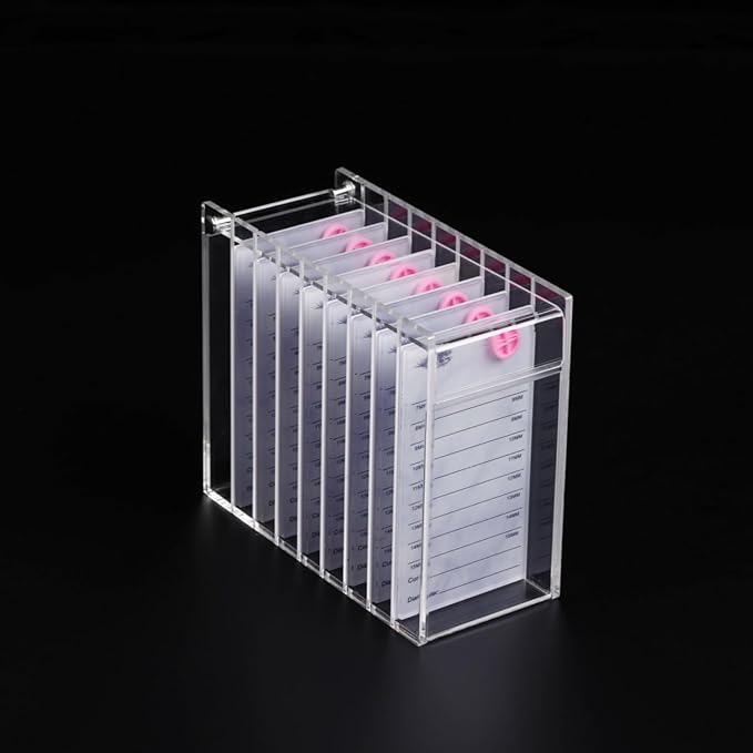 Acrylic Transparent Eyelash Storage Box, 8 Layers False Eyelashes Glue Pallet Holder Display Grafting Eye lashes Extension Close-Packed Display with 8 Pallets Clear Makeup Organizer (White)