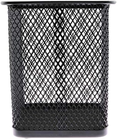 1-Pack Mesh Pen Holder Square Shape Pencil Container Multipurpose Metal Hollow Out Desktop Storage Organizer for Student Stationery Office Supplies(Black) by RuiLing
