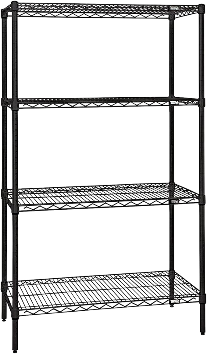 Quantum Storage Systems WR74-2448BK Starter Kit Wire Shelves Black Epoxy 4 Shelves 74" H x 48" W x 24" D