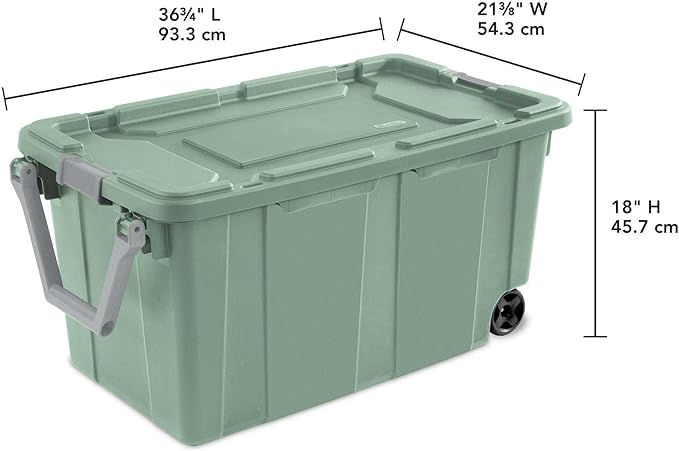 Extra Large Storage Bin, 40 Gallon Wheeled Plastic Storage Container with Handle, Green, Pack of 2 (GREEN)