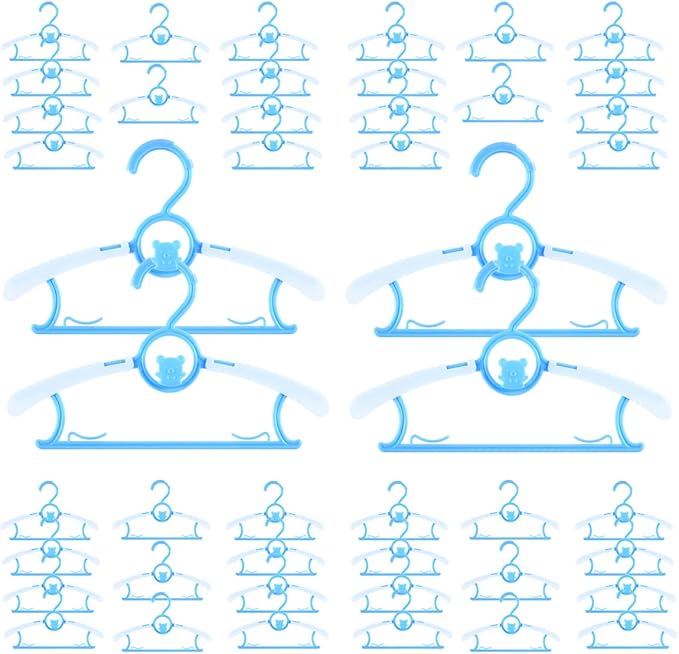Baby Hangers for Nursery Closet 40 Pack Plastic Kids Clothes Hanger Space Saving Non Slip Extendable Toddler 11-14” Adjustable Hangers Heavy Duty Clothing Infant Hanger Bulk, Blue