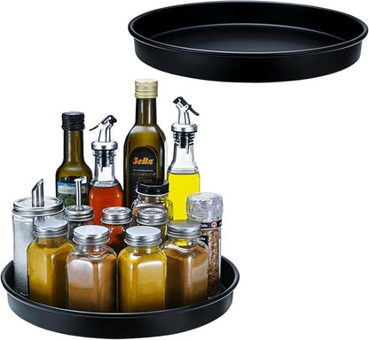 Amolliar Black Lazy Susan Turntable Organizer, 12" 2 Pack, Non-Skid Metal Spice Rack Organization for Cabinet, Kitchen, Fridge, Countertop, Makeup, Pantry Organizer and Storage, Under Sink Organizer