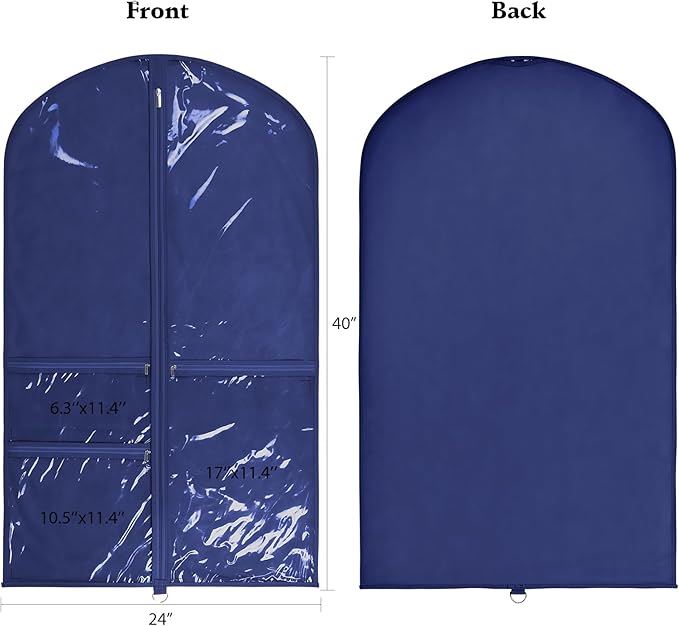 Univivi Kids Garment Bags for Dance Costumes 40 Inch Hanging Dance Costume Bag for Dance Competitions, with 3 Medium Clear Zipper Pockets for Dance Costumes, Closet Storage (Navy Blue) - 4 Pack