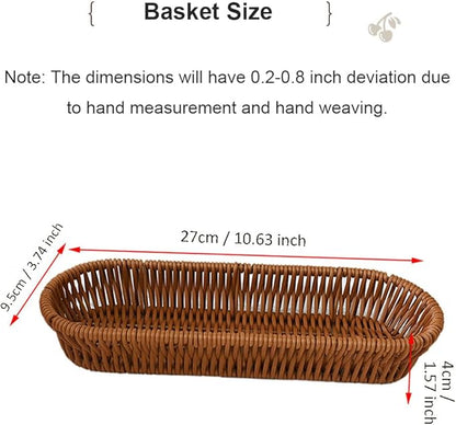Storage Basket Small, Silverware Organizer Basket, Flatware Organizer for Drawer, Small Narrow Bread Baskets, Stackable Wicker Storage Baskets for Spoons Forks Knives Stationery (Oval)