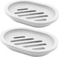 Soap Dish with Water Drainage Design for Drying and Saving Soap, Bathroom Kitchen Sponges Holder (White - Oval) 2 Pack