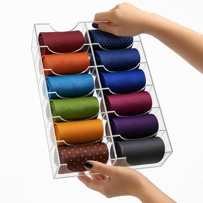 ZENFUN 12 Compartments Belts Storage Box, Acrylic Belt Organizer, Belt Container Storage Holder Clear Belts Display Case for Watch, Hair Accessories, Jewelry, Closet and Drawer