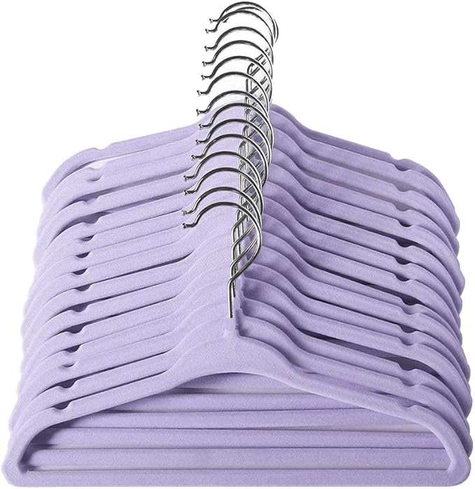 ManGotree 11" Baby Velvet Hangers, Non-Slip Kids Coat Hangers with 360° Swivel Hook, Ultra-Thin Felt Children's Hanger for Infant & Toddler Clothes, 15 Pack (Purple)