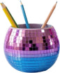 Glass Disco Ball Pen Holder with Smooth Grouting - Premium Mirror Mosaic Pencil Cup for Desk, Cute Makeup Brush Holder, Aesthetic Room Decor Gift (Iridiscente)