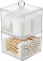Cotton Swab Holder with Clear Plastic Lid, Double Layer Cotton Bud Dispenser, Premium Plastic Organizer for Guest Bathroom Vanity, Floss Pick & Hair Tie Storage Container