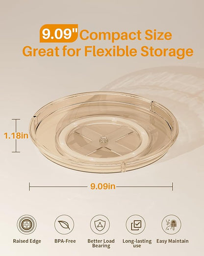 LAMU 2 Pack Lazy Susan Organizer 9.25 inch Lazy Susan Turntable for Cabinet, Rotating Spice Organization for Cabinet, Kitchen, Table Top, Countertop, Pantry Fridge Organizers and Storage, Amber
