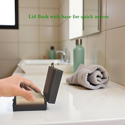 Soap Holder 2 Pack, Shower Bar Case Box Fit Dr Squatch, Waterproof Travel Container with Lid, Square Bathroom Soap Dish for Camping Gym Outdoor Traveling (Transparent Black/Black)