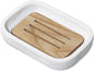 Soap Dish, Resin Wooden Double-Layer Drainage Bathroom Soap Dish, Suitable for Showers, Bathroom Sinks, and Kitchen Countertops (White)