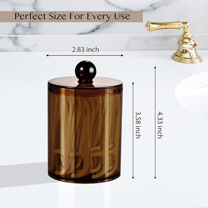 SheeChung 4-Pack Amber Acrylic Apothecary Jars - (2) 10oz & (2) 12oz Qtip Holder Set - Shatterproof Bathroom Vanity Organizer for Cotton Swabs,Balls,Pads - Modern Farmhouse Decor