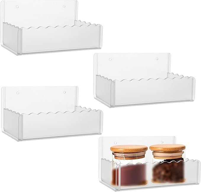 6 inch Spice Rack Wall Mounted,4 Pack Spice Organizer Shelf for Stove Cabinet Pantry Door, Adhesive or Screw Hanging Wall Spice Shelf Storage Holder in Kitchen and RV - Frost Color
