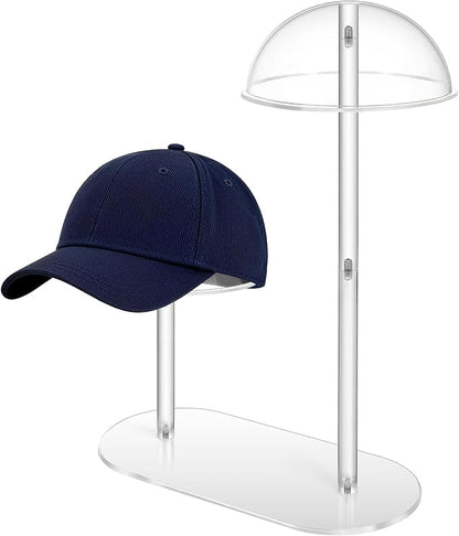 Hat Display Stand with Clear Acrylic Dual-Rod Dome Support, 2-Tier Desktop Holder for Baseball Caps, Cowboy Hats & Wigs, Modern Organizer for Bedroom, Closet or Retail Use